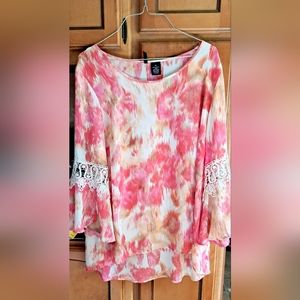 Ladies Gorgeous New Directions Multicolored W/Lace Belle Sleeves XL